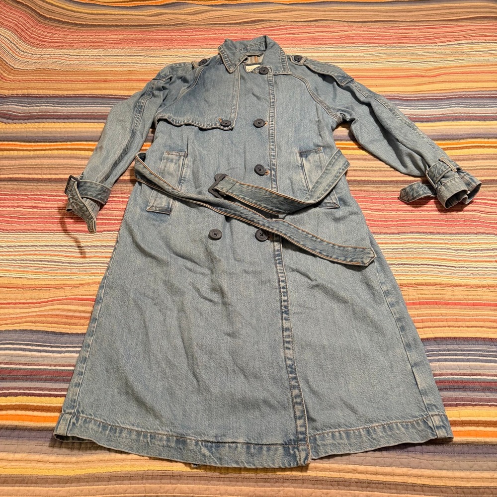 American Eagle Outfitters Blue Denim Trench Coat
